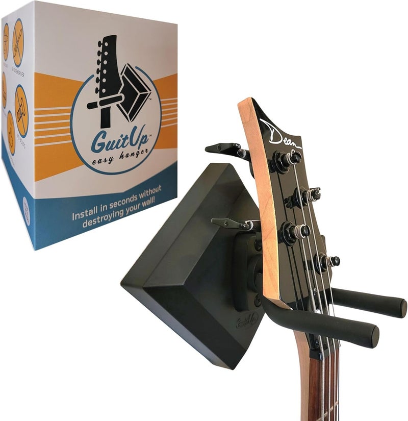 GuitUp Easy Hanger Guitar Wall Mounted Instrument Hanger, No Tools and No Anchor Bolts Needed, Strong, Sturdy, Drywall-Friendly, Apartment-Friendly, Installs in Seconds (Made in The USA) - Image 1